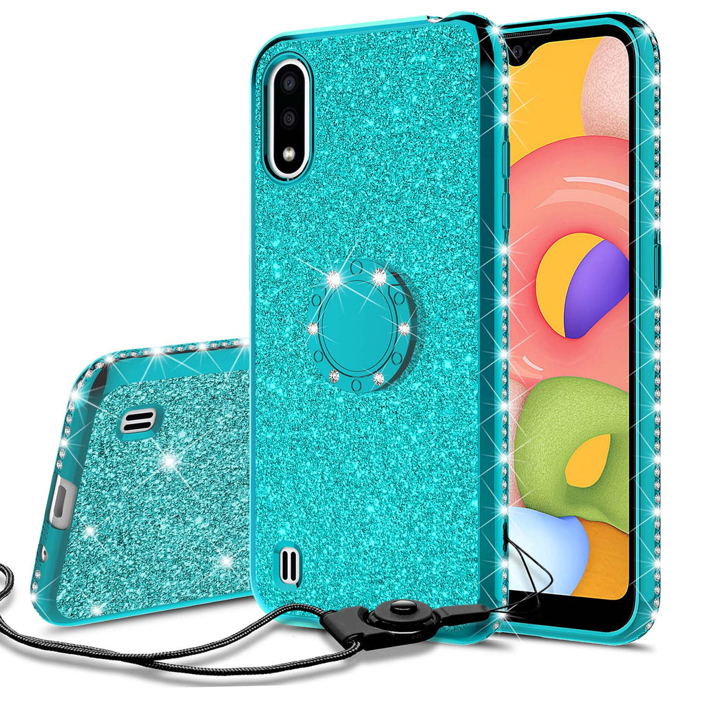 samsung galaxy a01 glitter bling fashion case - teal - www.coverlabusa.com