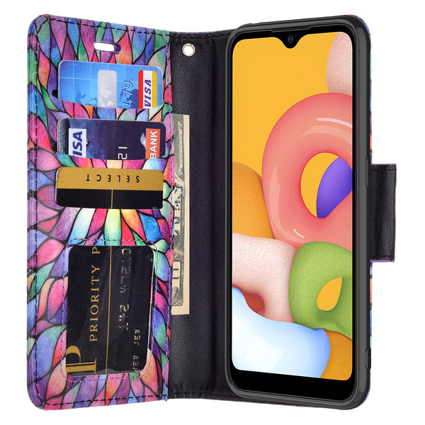 samsung galaxy a01 wallet case - rainbow flower - www.coverlabusa.com