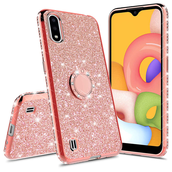 samsung galaxy a01 glitter bling fashion case - rose gold - www.coverlabusa.com