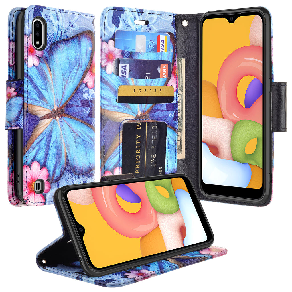 samsung galaxy a01 wallet case - blue butterfly - www.coverlabusa.com