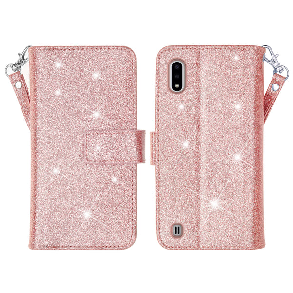 samsung galaxy a01 glitter wallet case - rose gold - www.coverlabusa.com