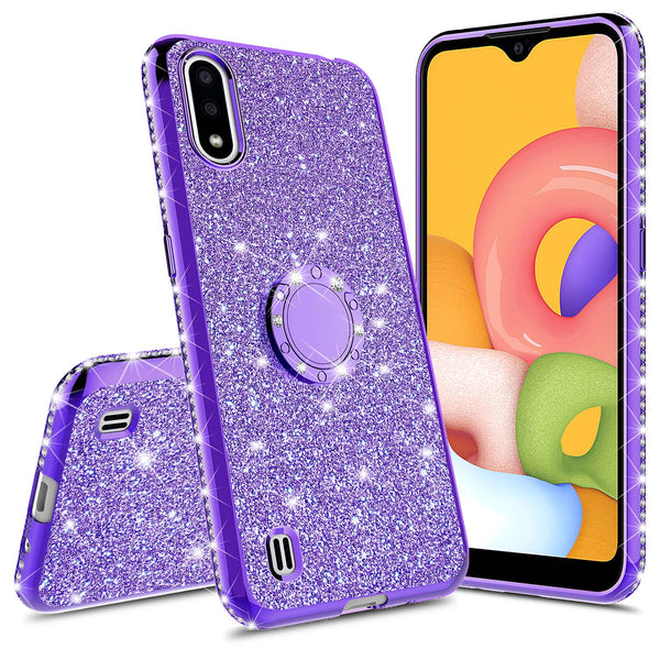 samsung galaxy a01 glitter bling fashion case - purple - www.coverlabusa.com