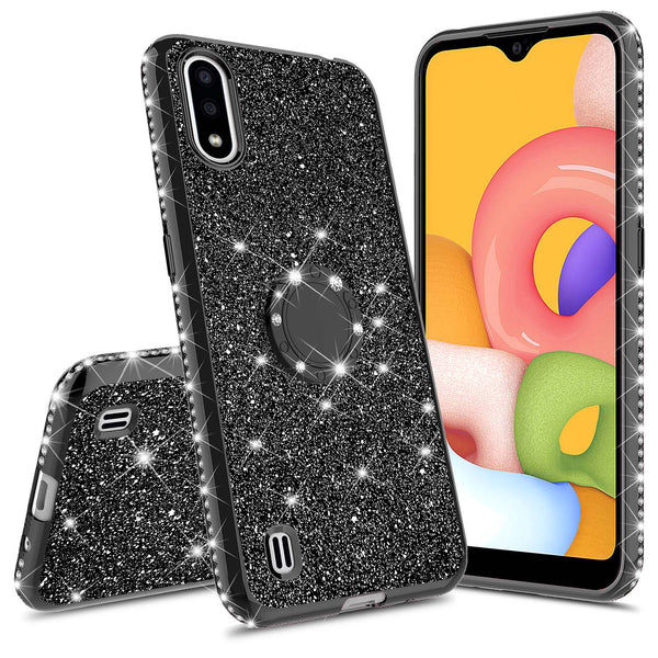 samsung galaxy a01 glitter bling fashion case - black - www.coverlabusa.com