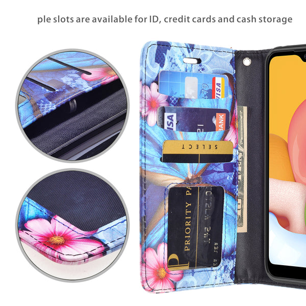 samsung galaxy a01 wallet case - blue butterfly - www.coverlabusa.com
