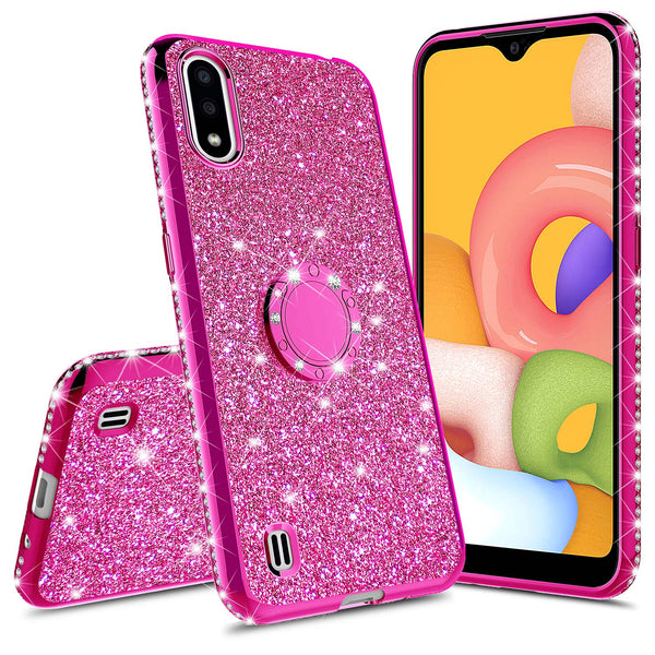 samsung galaxy a01 glitter bling fashion case - hot pink - www.coverlabusa.com