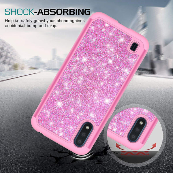 samsung galaxy a01 glitter hybrid case - hot pink - www.coverlabusa.com