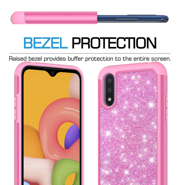 samsung galaxy a01 glitter hybrid case - hot pink - www.coverlabusa.com