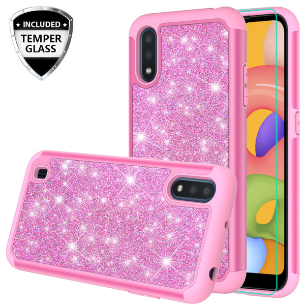 samsung galaxy a01 glitter hybrid case - hot pink - www.coverlabusa.com