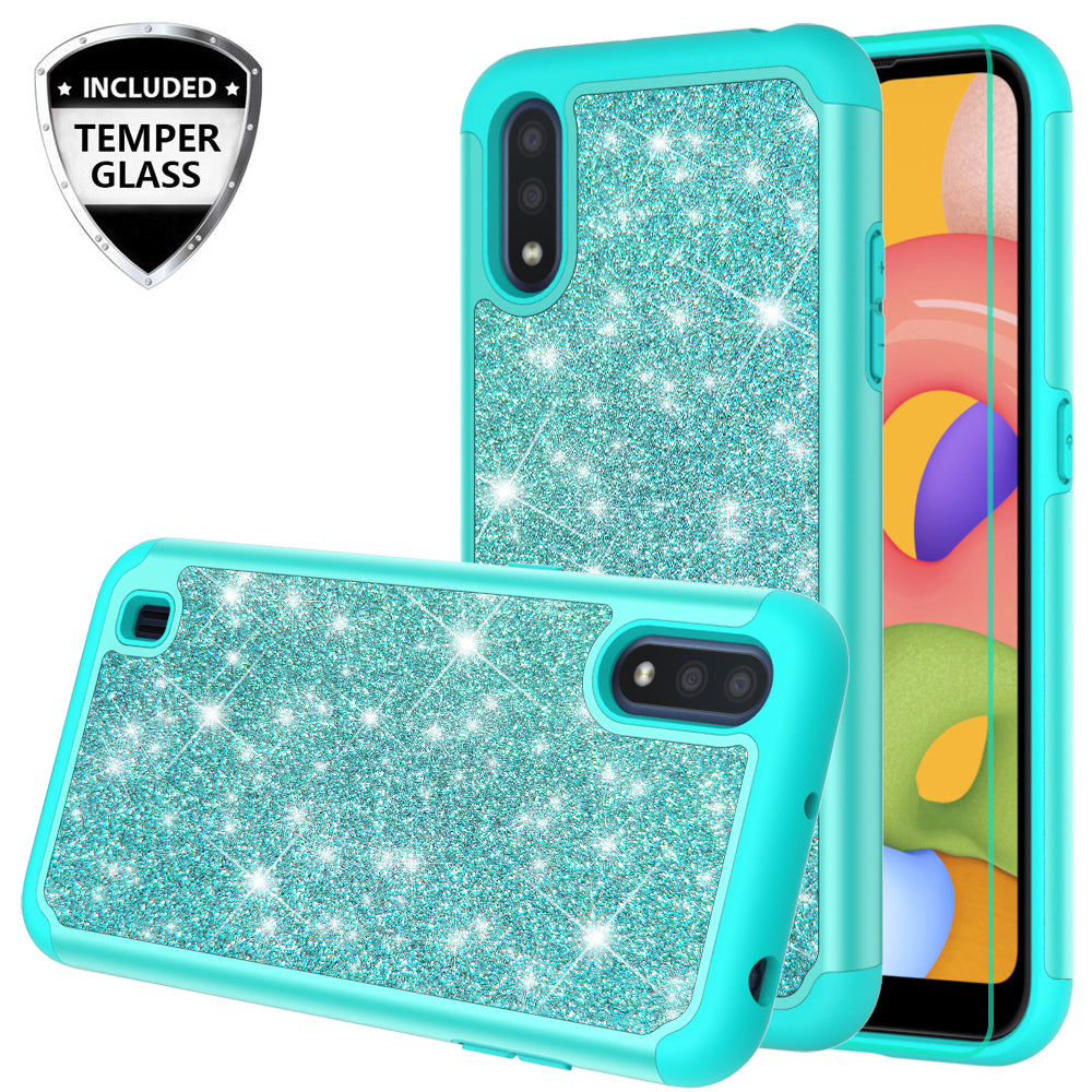 samsung galaxy a01 glitter hybrid case - teal - www.coverlabusa.com