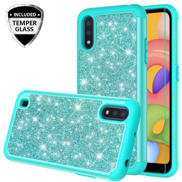 samsung galaxy a01 glitter hybrid case - teal - www.coverlabusa.com