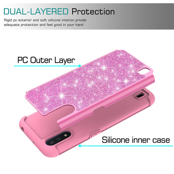 samsung galaxy a01 glitter hybrid case - hot pink - www.coverlabusa.com