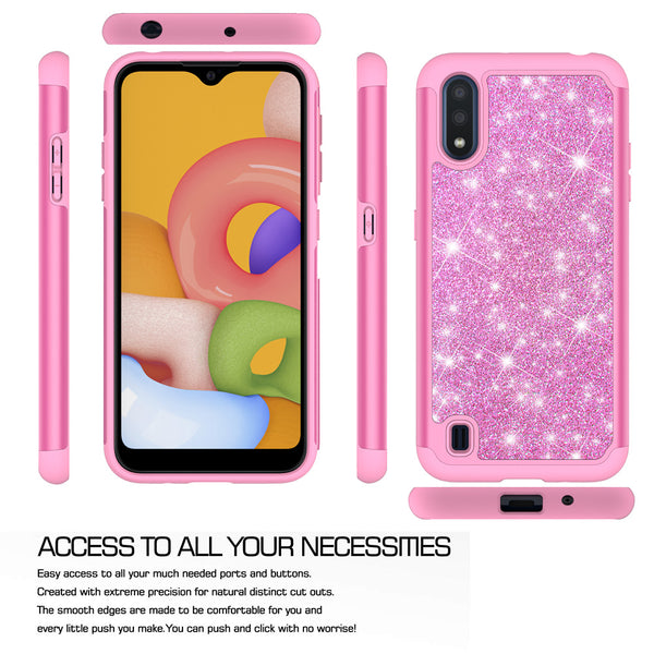 samsung galaxy a01 glitter hybrid case - hot pink - www.coverlabusa.com