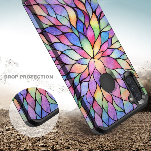 samsung galaxy a21 hybrid case - rainbow flower - www.coverlabusa.com
