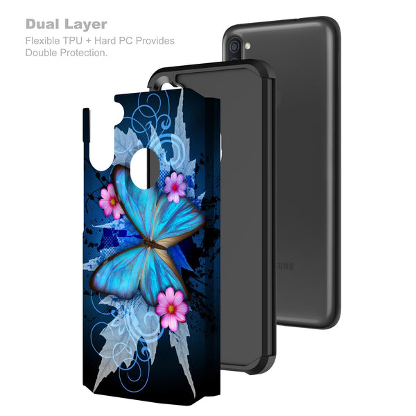 samsung galaxy a21 hybrid case - blue butterfly - www.coverlabusa.com