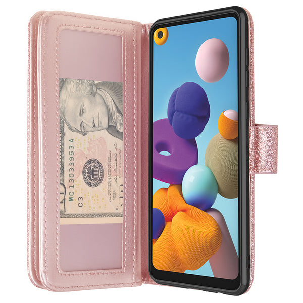 samsung galaxy a21 glitter wallet case - rose gold - www.coverlabusa.com