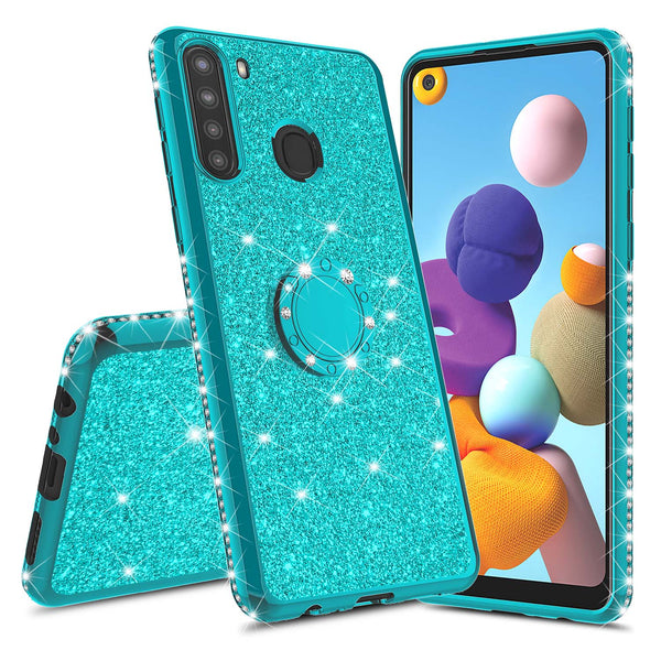 samsung galaxy a21 glitter bling fashion case - teal - www.coverlabusa.com