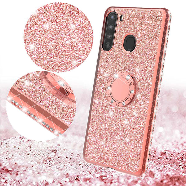 samsung galaxy a21 glitter bling fashion case - rose gold - www.coverlabusa.com