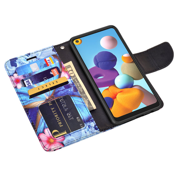 samsung galaxy a21 wallet case - blue butterfly - www.coverlabusa.com