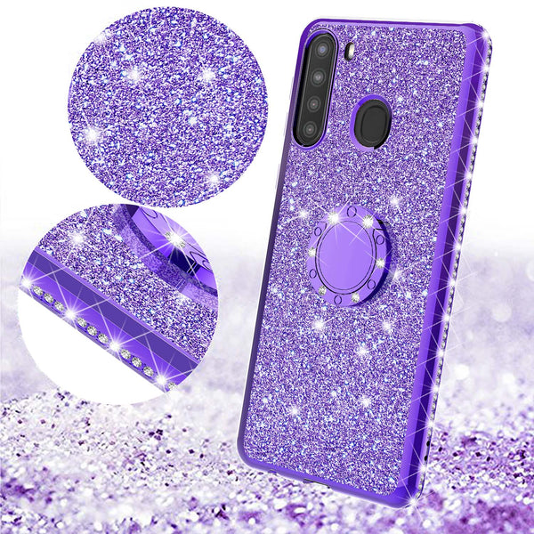 samsung galaxy a21 glitter bling fashion case - purple - www.coverlabusa.com