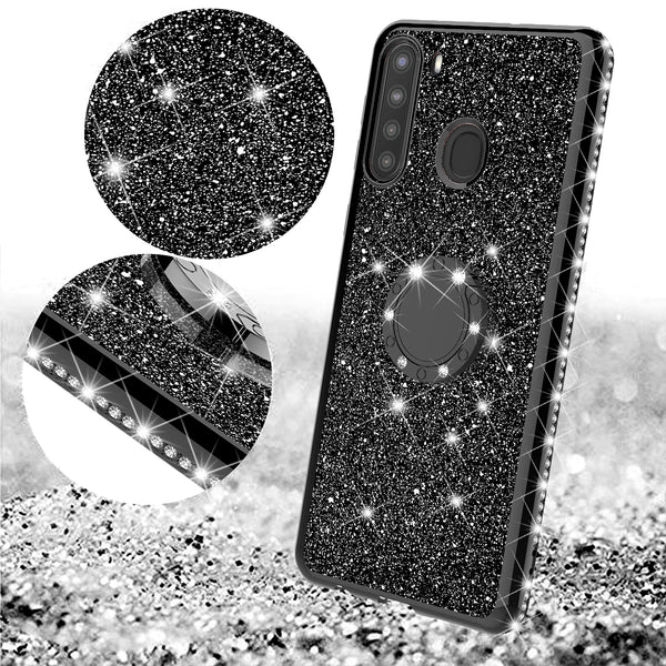 samsung galaxy a21 glitter bling fashion case - black - www.coverlabusa.com