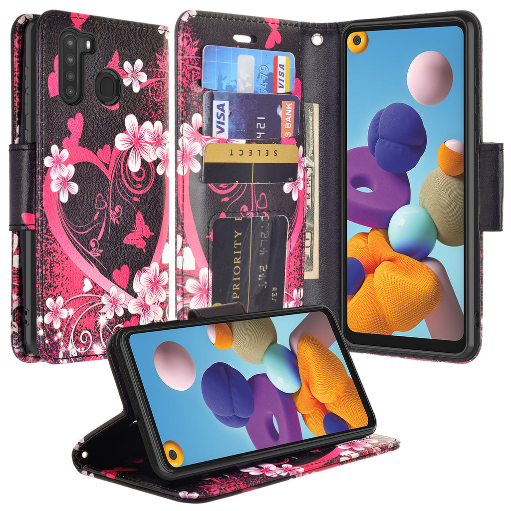samsung galaxy a21 wallet case - heart butterflies - www.coverlabusa.com