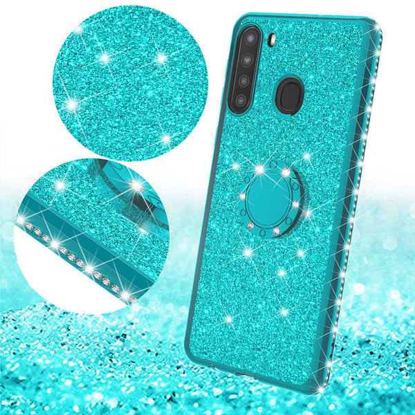 samsung galaxy a21 glitter bling fashion case - teal - www.coverlabusa.com