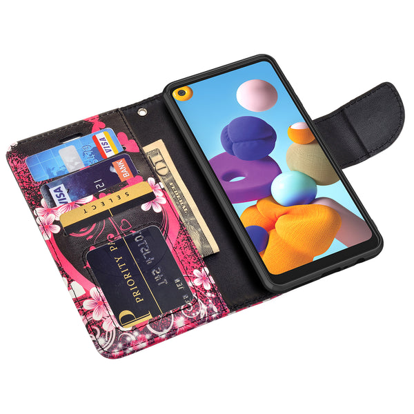 samsung galaxy a21 wallet case - heart butterflies - www.coverlabusa.com