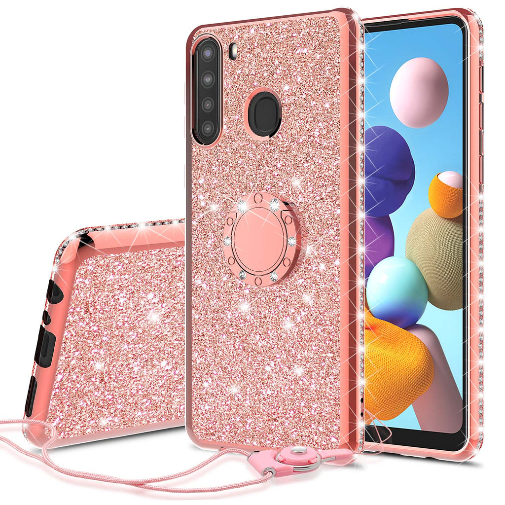 samsung galaxy a21 glitter bling fashion case - rose gold - www.coverlabusa.com