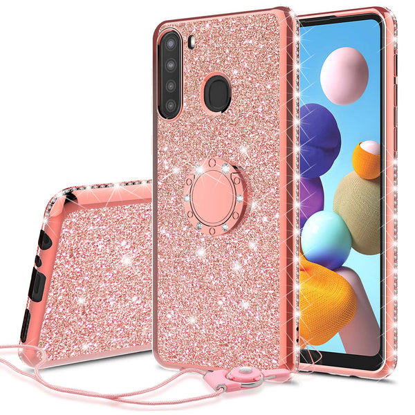 samsung galaxy a21 glitter bling fashion case - rose gold - www.coverlabusa.com