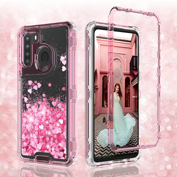 hard clear glitter phone case for samsung galaxy a21 - pink - www.coverlabusa.com
