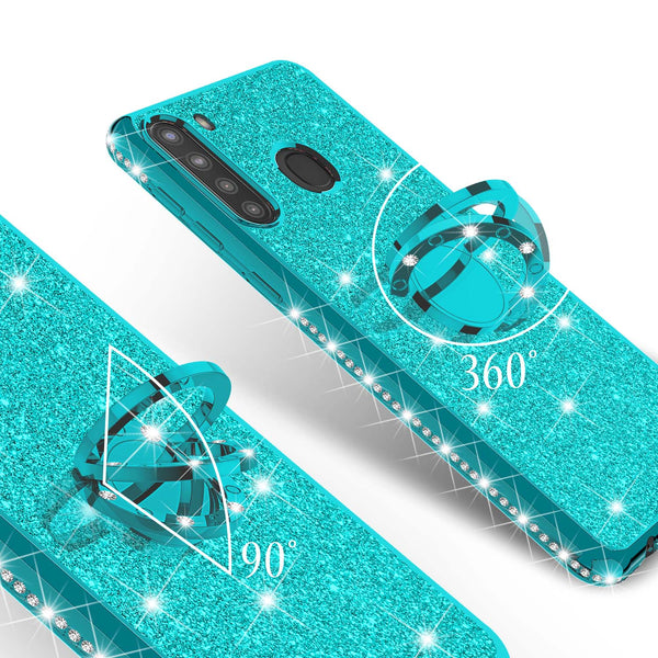 samsung galaxy a21 glitter bling fashion case - teal - www.coverlabusa.com
