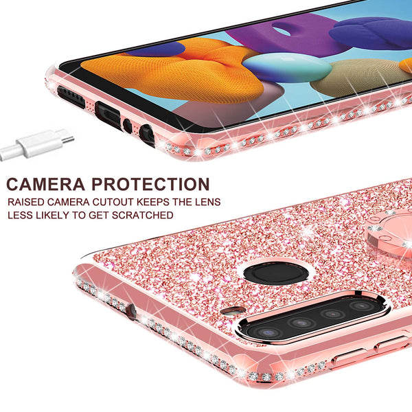 samsung galaxy a21 glitter bling fashion case - rose gold - www.coverlabusa.com