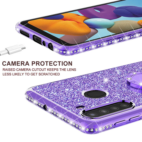 samsung galaxy a21 glitter bling fashion case - purple - www.coverlabusa.com