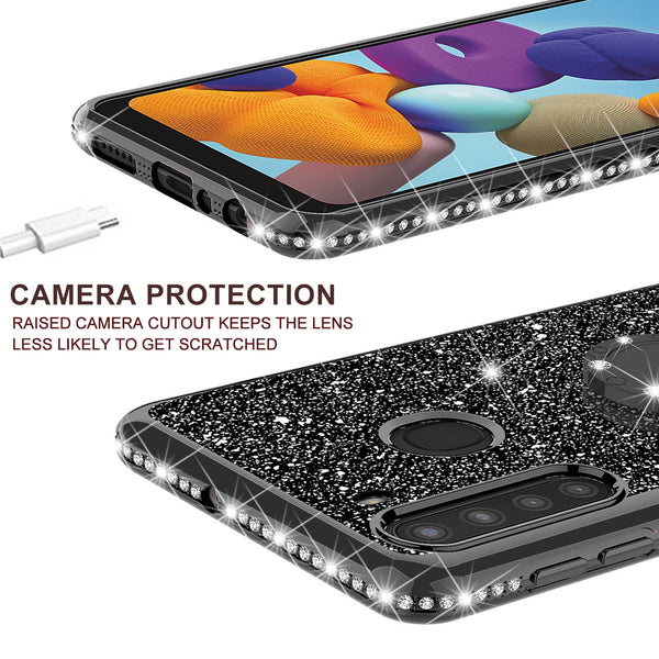 samsung galaxy a21 glitter bling fashion case - black - www.coverlabusa.com