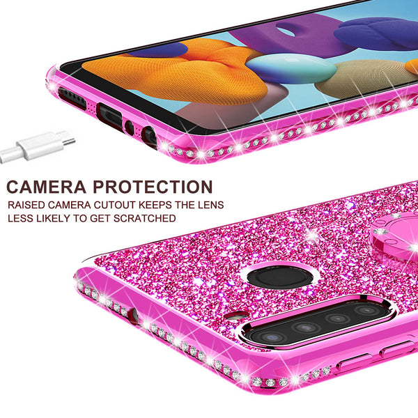 samsung galaxy a21 glitter bling fashion case - hot pink - www.coverlabusa.com