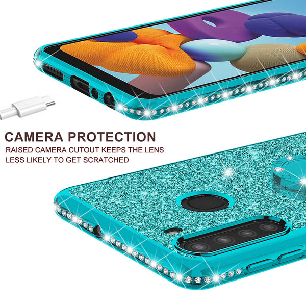 samsung galaxy a21 glitter bling fashion case - teal - www.coverlabusa.com
