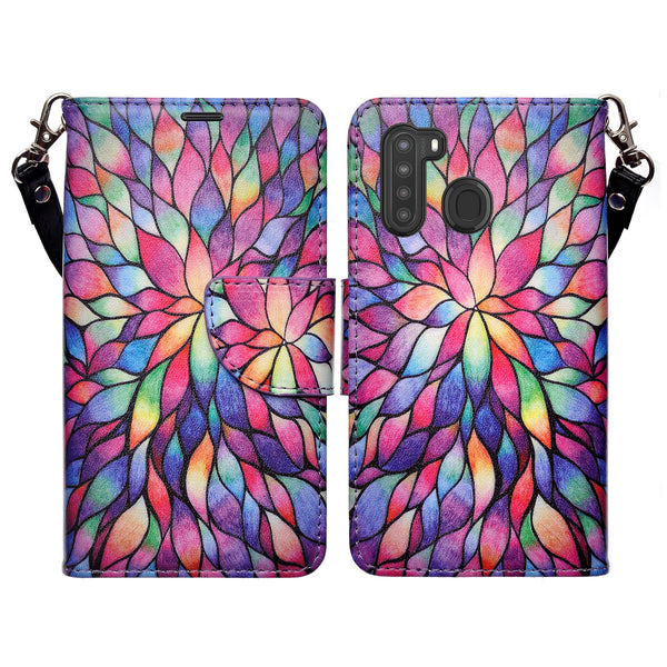 samsung galaxy a21 wallet case - rainbow flower - www.coverlabusa.com