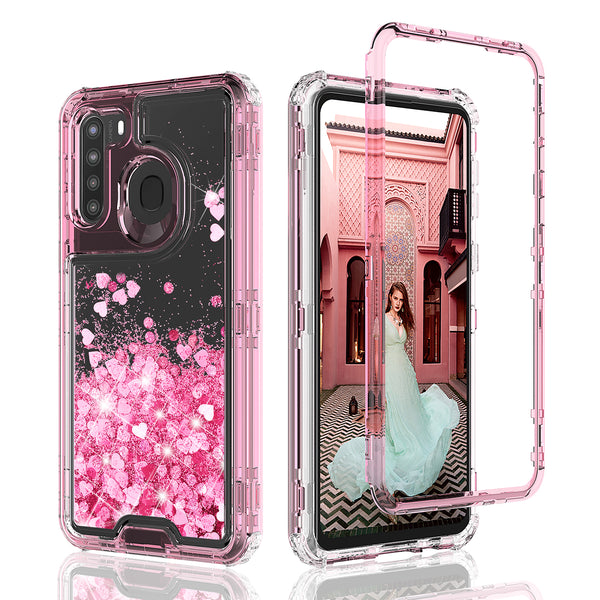 hard clear glitter phone case for samsung galaxy a21 - pink - www.coverlabusa.com