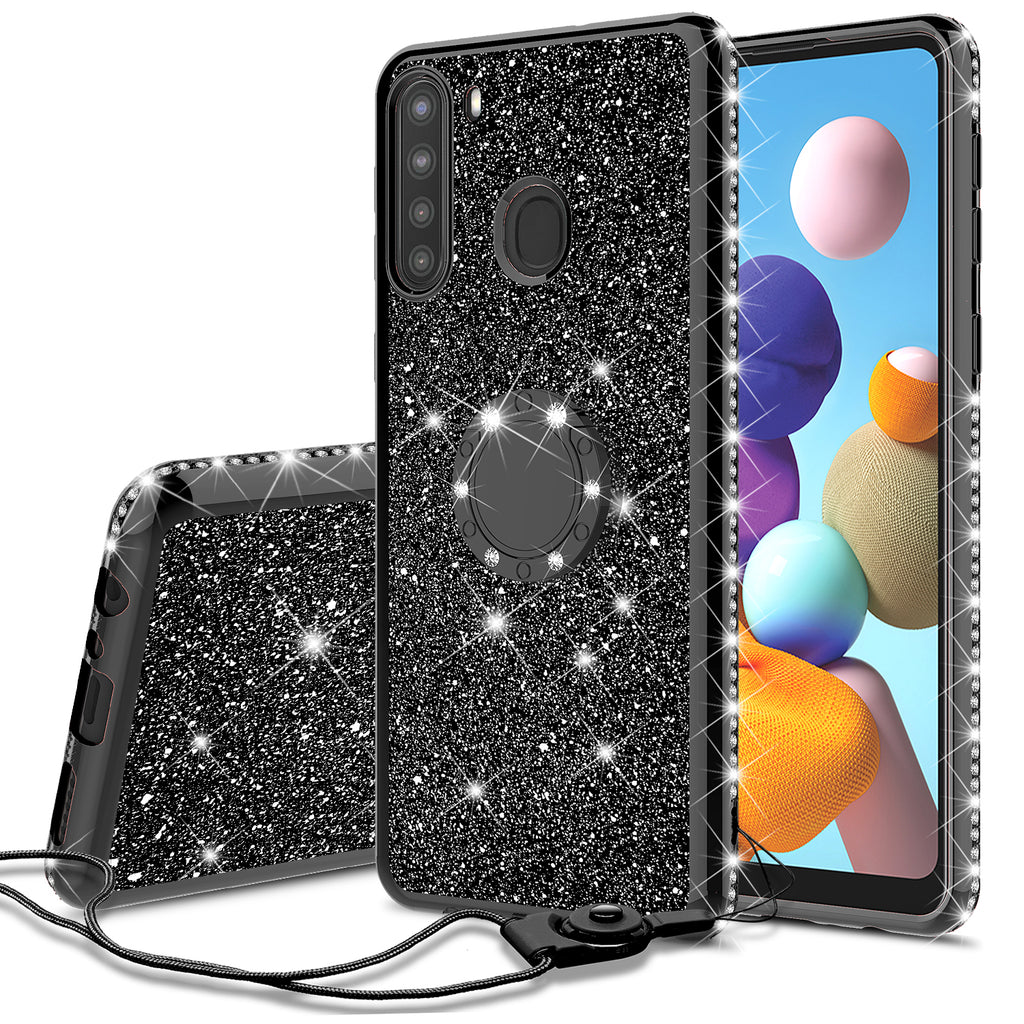 samsung galaxy a21 glitter bling fashion case - black - www.coverlabusa.com