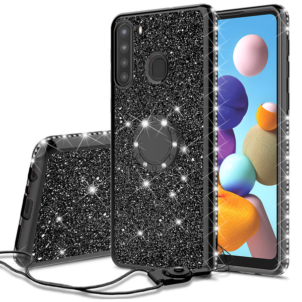 samsung galaxy a21 glitter bling fashion case - black - www.coverlabusa.com