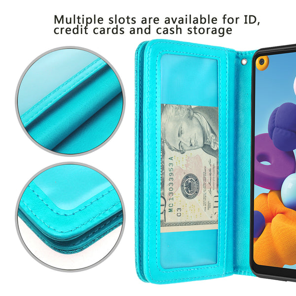 samsung galaxy a21 glitter wallet case - teal - www.coverlabusa.com
