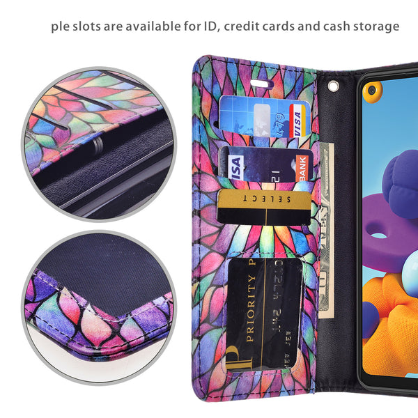 samsung galaxy a21 wallet case - rainbow flower - www.coverlabusa.com