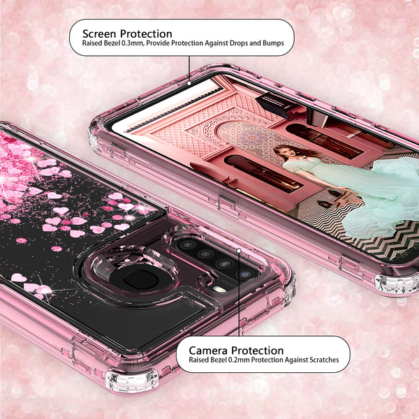 hard clear glitter phone case for samsung galaxy a21 - pink - www.coverlabusa.com