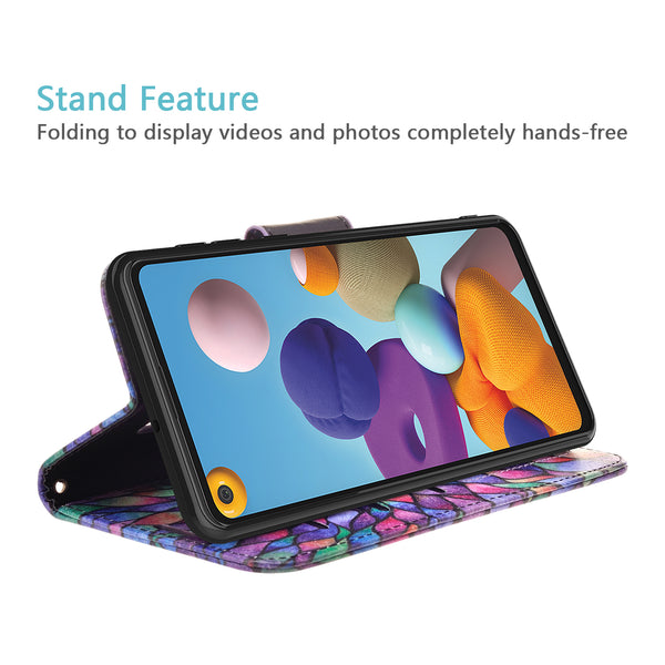 samsung galaxy a21 wallet case - rainbow flower - www.coverlabusa.com