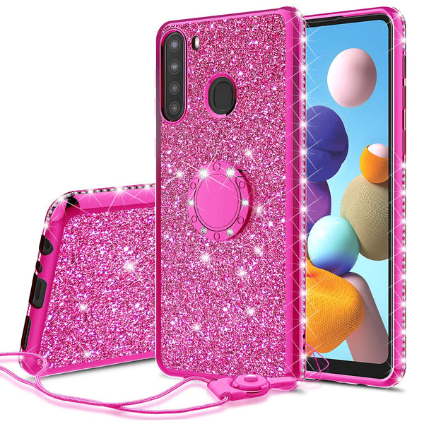 samsung galaxy a21 glitter bling fashion case - hot pink - www.coverlabusa.com
