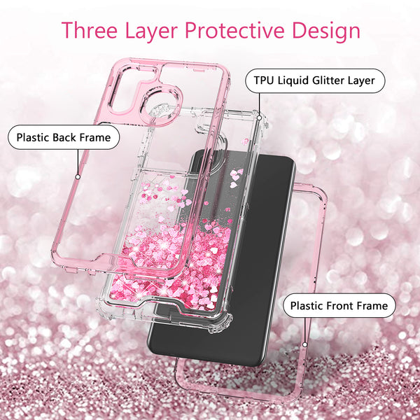hard clear glitter phone case for samsung galaxy a21 - pink - www.coverlabusa.com