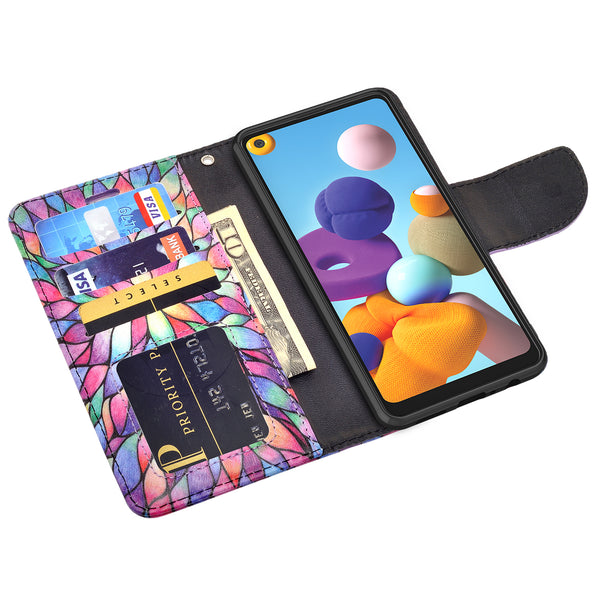 samsung galaxy a21 wallet case - rainbow flower - www.coverlabusa.com