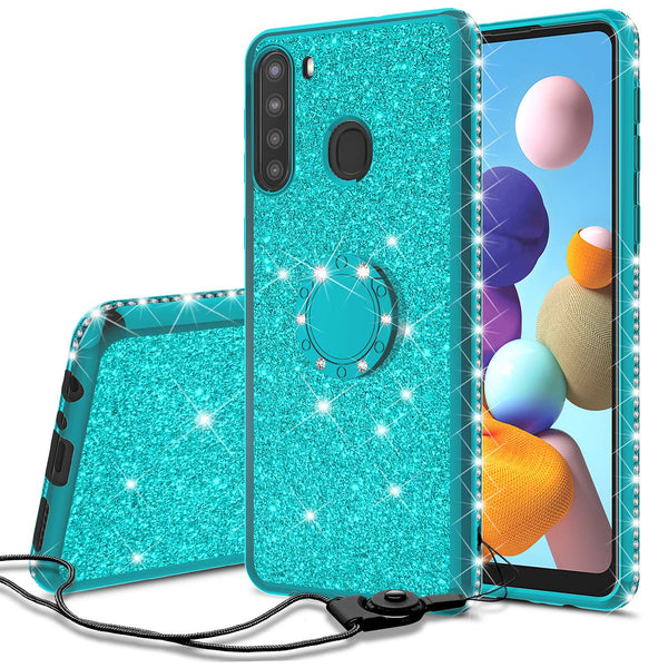 samsung galaxy a21 glitter bling fashion case - teal - www.coverlabusa.com
