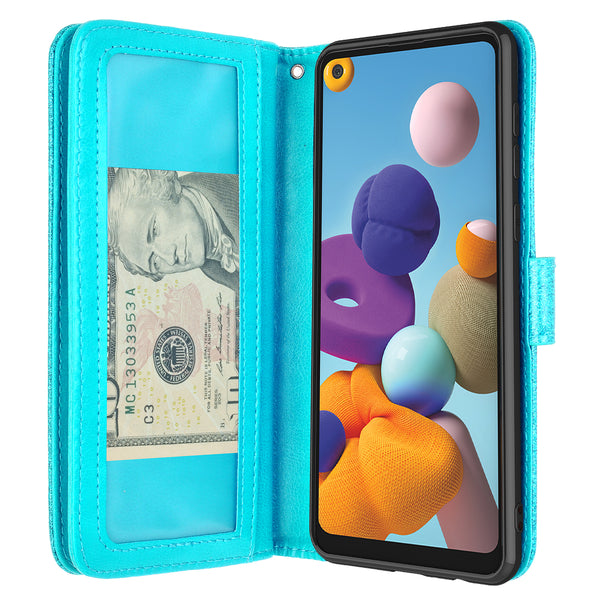 samsung galaxy a21 glitter wallet case - teal - www.coverlabusa.com