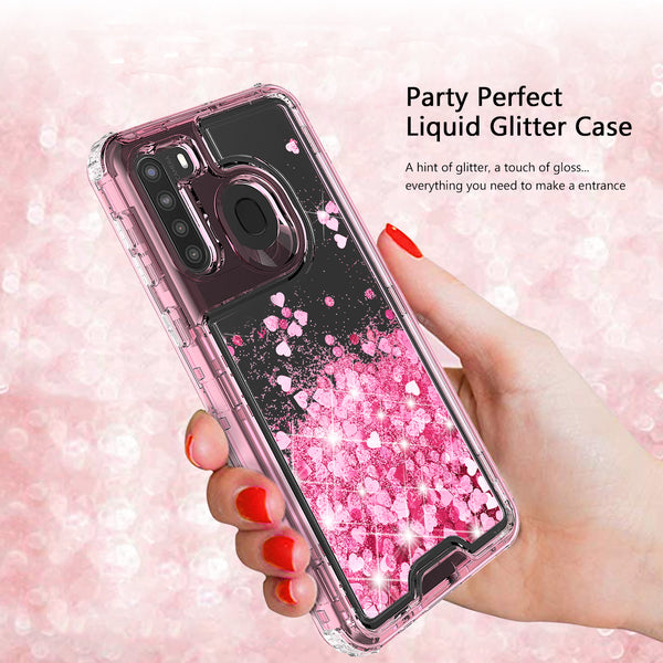 hard clear glitter phone case for samsung galaxy a21 - pink - www.coverlabusa.com